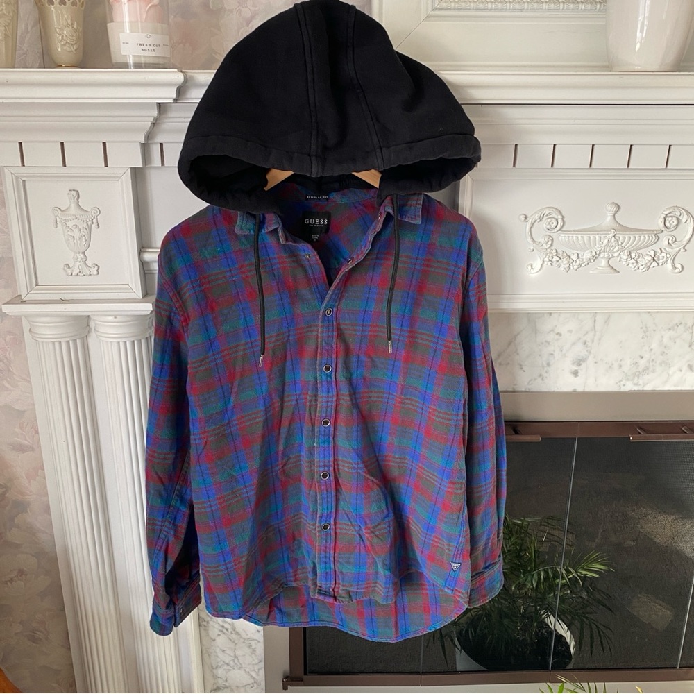 Guess Plaid Button-Up Shirt with detachable hood - Picture 2 of 6